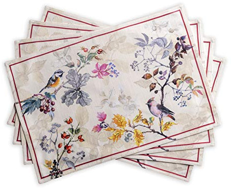 Maison d' Hermine Stoff-Tischsets, 100% Baumwolle Set mit 4, 33cm x 48cm dekoratives, waschbares Ostertisch-Tischset für Essen, Feiertage & Hochzeiten, Equinoxe - Beige – Erntedankfest/Weihnachten