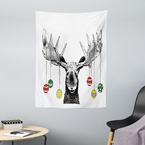 ABAKUHAUS Weihnachten Wandteppich, Flüchtiger Noel Ornament aus Weiches Mikrofaser Stoff Waschbar ohne Verblassen Digitaldruck, 110 x 150 cm, Weiß Schwarz