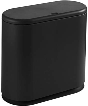 PENGKE Slim Plastic Trash Can,2.7 Gallon Garbage Can with Press Top Lid,Black Modern Waste Basket for Bathroom,Living Room,Office and Kitchen