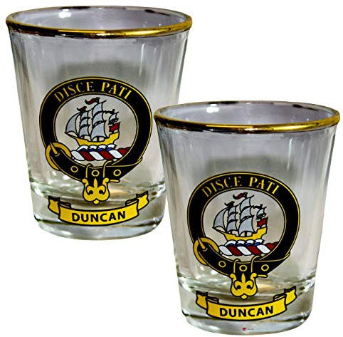 I LUV LTD Shot Glass Wee Dram Duncan Clan Crest Set of 2 Whisky Tots