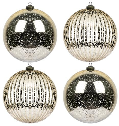 Art Beauty Large 15 CM Champagne Christmas Baubles Shatterproof Mercury Bauble for Christmas Tree Decoration Ornaments Decor Set of 4