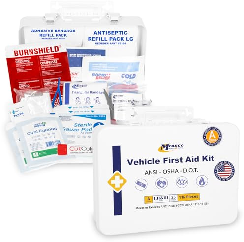 MFASCO Vehicle First Aid Kit - DOT/ANSI/OSHA Class A Compliant - Metal Box