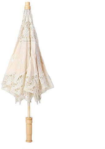 Samfox Paraguas de Encaje, Encaje Flor Bordado Sombrilla Paraguas de Verano Paraguas de Encaje Decorativo Vintage para la Fotografía de Boda Masquerade (L-Beige)