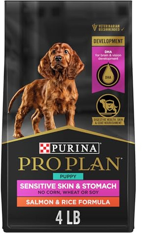 Purina Pro Plan Sensitive Skin and Stomach Dog Food Puppy Salmon and Rice Formula - 4 lb. Bag