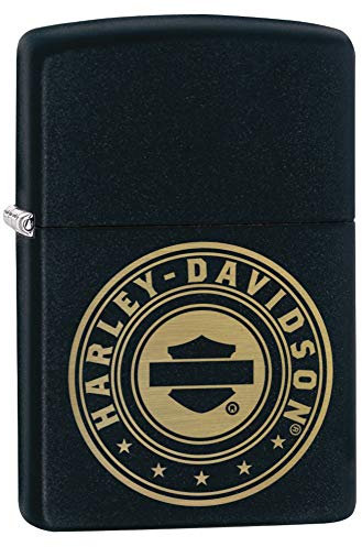 Zippo Sturmfeuerzeug - Harley-Davidson, Black Matte, Laser Engrave - Nachfüllbar - Wiederverwendbar - Windfestes Design - Geschenkbox - Made in USA
