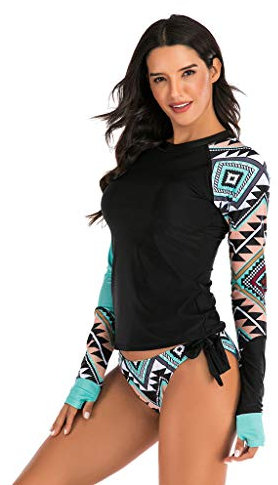 Lazzboy Badeanzug Damen Guard Bademode Tankini Sets Für Schwimmen Surfen Tauchen Sport Langarm Oberteil Frauen Sonnencreme Beach Surfanzug Badebekleidung(Schwarz,XL)