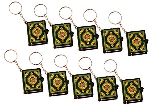 Milageto 10 Pièce Mini Porte-Clés Pendentif Livret Coran en PVC, Desgin Rétro, Décoration de Festival Musulman, Vert, 3,5 x 4 cm