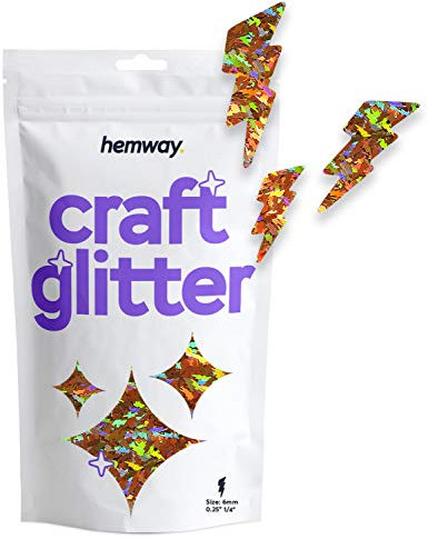 Hemway Craft Glitter - Lightning Flash Shaped 50g Gold Holographic | Metallic Sequin for Resin & Epoxy Crafts | Supplies for Tumblers, Cards, Jewellery, Candle, Hair, Face, Body & Nail Art