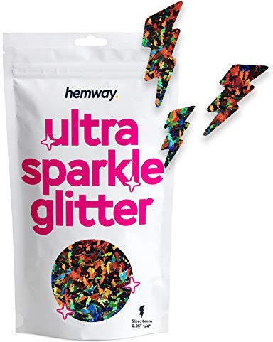 Hemway Ultra Sparkle Glitter - Lightning | Black Holographic Metallic Flake Sequins for Resin & Epoxy Crafts | Craft Supplies for Tumblers, Festival, Face, Body, Eye & Nail Art Decoration | 50 g