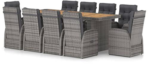 vidaXL Gartenmöbel 11-TLG. mit Auflagen Sitzgruppe Gartengarnitur Sitzgarnitur Gartenset Gartentisch Liegestuhl Tisch Stühle Poly Rattan Grau