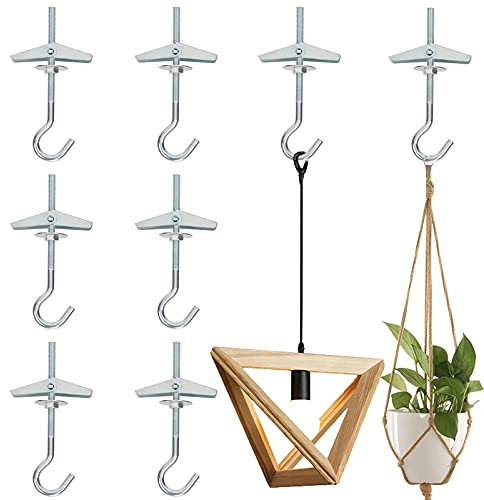 WEDNOK 8 Pcs Wing Spring Toggle Hooks Plasterboard Ceiling Hook M5/95mm Galvanized Steel Mount Hook Fixing Anchors with Threaded Hooks for Drywall Cavity Hollow Wall Board Plank Hanging Plants Lights