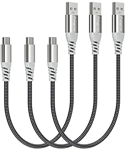 Fasgear Cable USB C corto paquete de 3 cables USB A de carga rápida de 30 cm a tipo C trenzados de nailon compatibles con Galaxy S20 Plus S10 Note 9 A10e A51 | LG V60 G7| iPad Pro, etc. (Negro)