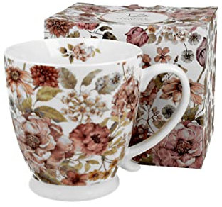 DUO FLORAL Jumbobecher 480 ml PASTEL FLOWERS mit Fuß, New Bone China Porzellan