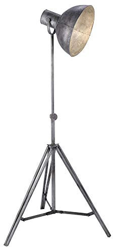 etc-shop Stehleuchte höhenverstellbar Retro Scheinwerfer Standleuchte silber grau, beweglicher Strahler, 1x E27, LxBxH 70x70x220 cm