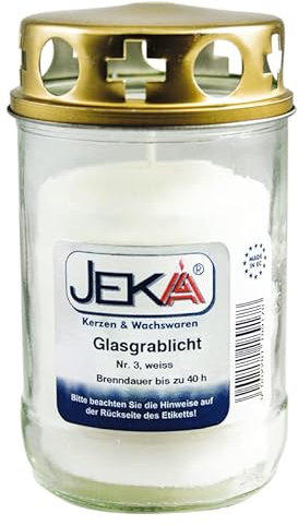 Glasgrablicht mit Deckel in weiß | Glasgrabkerze wiederbefüllbar mit Grabkerzen ohne Hülle | Glaslaterne |Grableuchte (Größe: 7x12,5 cm, Brenndauer: bis zu 45 Stunden, 1)