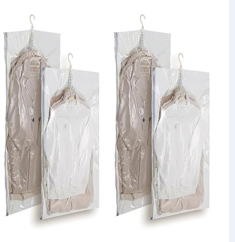 4 Packung Hängende Staubsaugerbeutel (2 lange 53„ x 27.6“, 2 kurze 41.3„ x 27.6“) Platzsparende Hängesäcke, Mottensicher & Platzsparend Staubsaugerbeutel mit Kleiderhaken zum Aufhängen
