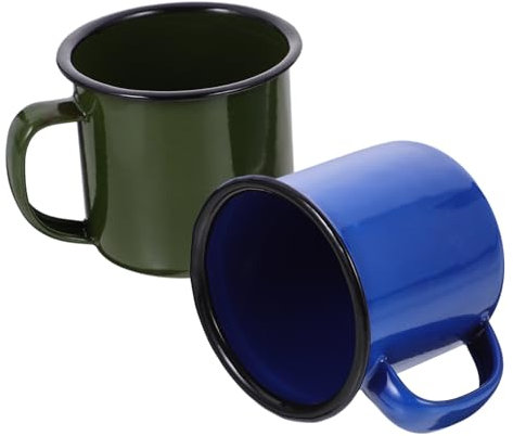 TOPBATHY 2Er Set Emaille Tassen - Vintage Kaffeebecher FüR Kaffee Tee Milch Und Wasser - Robuste Campingbecher FüR Zuhause BüRo Und Outdoor-AktivitäTen