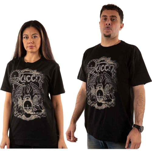 Queen T Shirt Diamante Ornate Crest Band Logo Official Unisex Black M