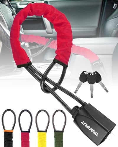 Turnart Antivol Voiture Volant, Bloque Volant, Universel Pour Les Voitures, Les Camions, Les Suv Et Les Fourgonnettes, 3 Clés (Rouge)
