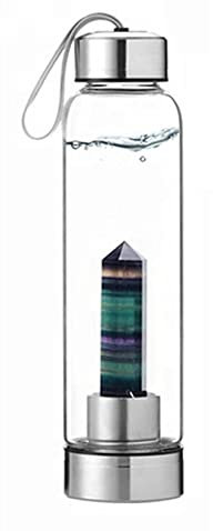 SAHKGYE Natural Crystal Water Bottle Reusable Gem Glass Water Bottle Natural Crystal Point Healing Obelisk Wand Elixir Quartz Crystal Water Bottle for Making Crystal Infused Gem Water
