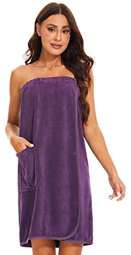 Ymmchy Women Wrap Towel Robe Wrap Spa Bathrobe Adjustable Buttons Purple S/M