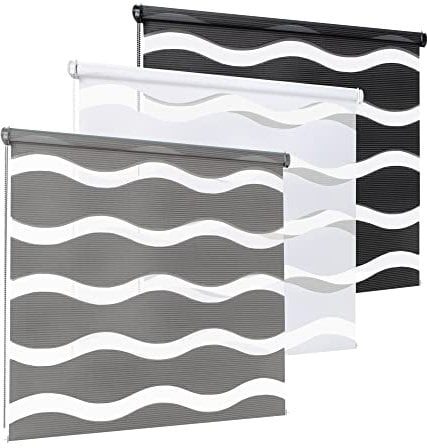 Rikmani Doppelrollo Fensterrollo Welle Klemmfixierung Duo-Rollo Zebrarollo Seitenzugrollo ohne Bohren, Sichtschutz Rollo für Fenster und Türen lichtdurchlässig und verdunkelnd 70x150 cm, grau