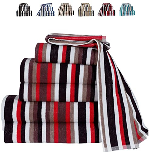 TheWhiteWater – 9-Piece 100% Natural Cotton Towel Bale Set – Purple Striped Hand Towels, Bath Towels & Bath Sheets – Soft, Quick Dry, 550 GSM, 6 Thread Combed Cotton – Bathroom, Gym, Beach Use