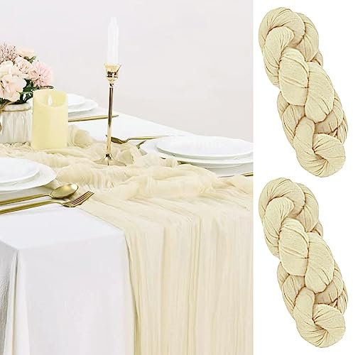 Frepea 2 Stück Tischläufer mit Falten 90x300CM Tischband Beige Käsetuch Tischläufer Tischdeko für Hochzeit/Geburtstag