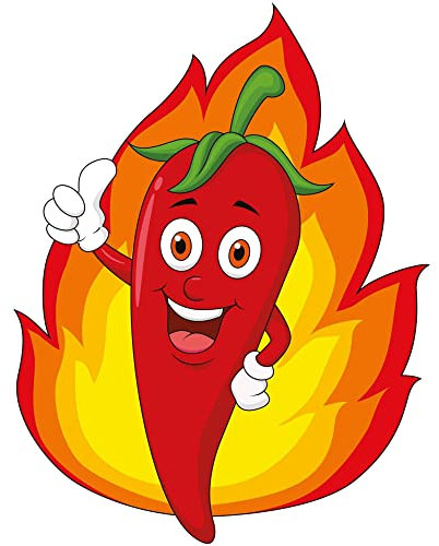 Kleberio Aufkleber scharfe rote Chilischote mit Flamme wasserfest Gemüse Sticker Küche Restaurant Deko Autoaufkleber 12 x 9 cm