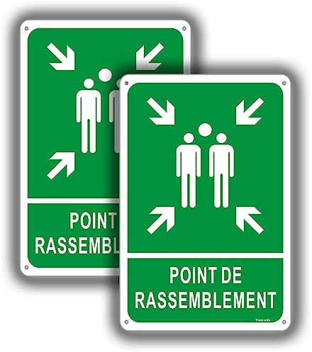 Panneau Point de Rassemblement,20x30cm Panneau de sécurité Métal en Aluminium de 1 mm-Revêtement réfléchissant et Résistant aux UV-2 Pièces