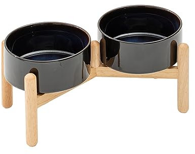 Havniva Keramischer Hundenapf 15,5 cm mit Standfuß für kleine und mittelgroße Hunderassen, Futter- und Wassernapf (Doppelnapf mit Standfuß -Sternenhimmel, 850 ml)
