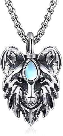 REDSUN Urnen-Halsketten für Asche 925 Sterling Silber Wolf Halskette Amulett Asche Feuerbestattungsschmuck für Herren Sohn Damen Jungen Geschenk