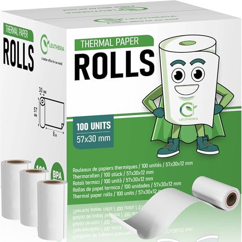 Carton de 100 bobines de papier thermique pour carte bleue - Rouleaux thermiques 57x30x12mm pour ticket de caisse/reçu carte bancaire/rouleau cb/imprimante - sans BPA