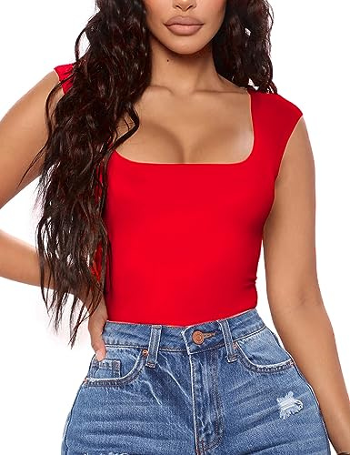Aranmei Sexy Damen-Body mit quadratischem Ausschnitt, ärmellos, Clubwear zum Ausgehen