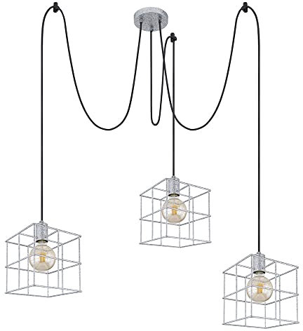 Hängelampe Pendellampe Deckenleuchte Wohnzimmerlampe Esszimmerleuchte, 3 Flammig, höhenanpassbar, Gitterschirme, Metall zink, E27, D 20 cm