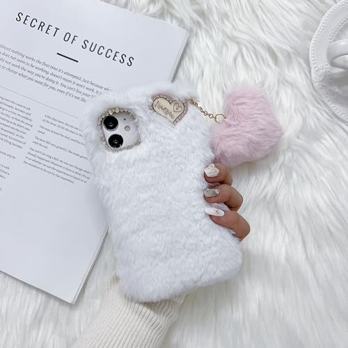 ZTUOK Kompatibel mit iPhone 11 Hülle für Mädchen und Frauen, niedlich, Winter, warm, handgefertigt, weiches Fell, flauschig, Plüsch, Pelz mit Kristallanhänger, stoßfeste Schutzhülle für iPhone 11