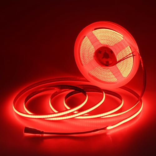 Aclorol 12V COB LED Streifen 5M Rot Flexibel LED Strip mit Selbstklebend 8mm Breit Cuttable LichBand CRI85+ für Heimwerker-Beleuchtung Schlafzimmer Deko 320LEDs/M(ohne Netzteil und Controller)