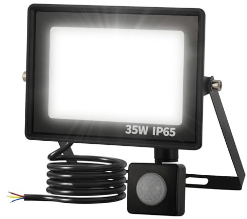 FUPE 35W led scheinwerfer mit bewegungsmelder 3550LM 6500K Kaltweiß LED Fluter IP65 Wasserdicht Außenleuchte Scheinwerfer Licht Wandleuchte für Garten Garage Sportplatz Hinterhof