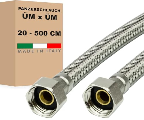 AWM Edelstahl Flexschlauch (DN8) 1/2 Zoll Panzerschlauch Anschlußschlauch Sanitär Hauswasserwerk Amaturen (1/2“ ÜM x 1/2“ ÜM, 120 cm)