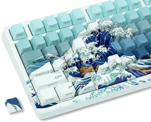 Dagaladoo PBT Keycap Set, Shine Through, Cherry Profile, Gradient Blue, Side Printed, Kanagawa, 131 Keys, QWERTY, RGB Backlit, Mechanical Gaming Keyboards (Only Keycaps)