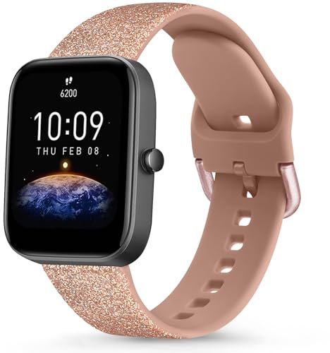 Tobfit Cinturino per Amazfit Bip U Pro/Lite/S/3, 20mm in Silicone Sportivo (Oro Rosa Glitter)