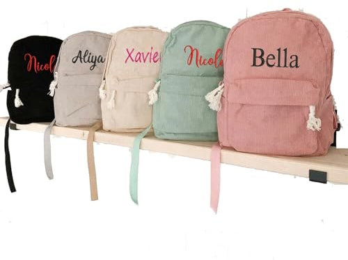 REEG Cordrucksäcke Für Kinder, Personalisierte Schultaschen, Individuell Bestickte Schultaschen, Übernachtungstaschen Für Kleinkinder, Reiserucksäcke Für Studenten, Wickeltaschen (embroidery name)