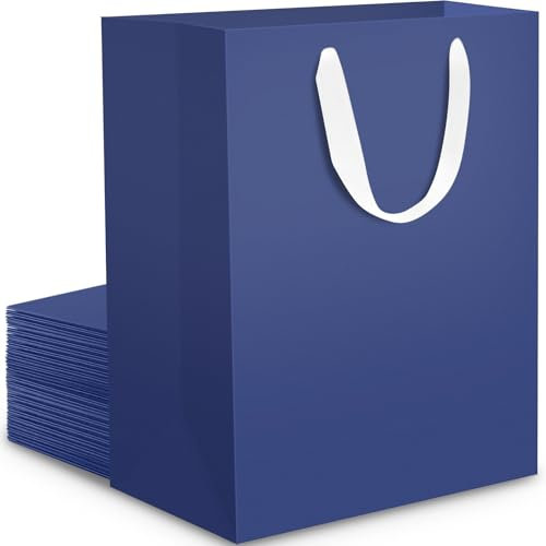 EUSOAR Geschenktasche Blaue - 20 Stück Geschenktüte Dunkelblau M 20x10x28cm - 230GSM Blau Tüten Papier Mittel - Medium Navy Blue Paper Gift Bags - Papiertüten mit Henkel Mittelgroß