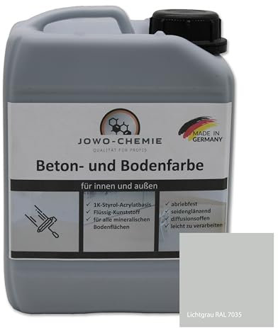 JOWO-CHEMIE Betonfarbe (2,5kg) Bodenfarbe Flüssig Kunststoff für 20m² Grauton Beton Estrichfarbe Beschichtungen (Lichtgrau)