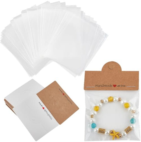 SOFPLATE 100 pièces Sacs de Présentation de Bijoux Cartes D'Affichage de Bracelet Cartes D'En Tête Pliables en Papier Petit Emballage Artisanal Supports en Carton pour la Vente Montrant des Bracelets