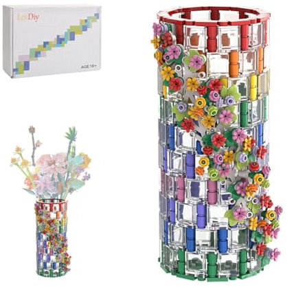 CreativeBlocker Vase Bausteine, DIY Transparent Regenbogen Vase Montage Modell Spielzeug, Display-Kit für Blumenstrauß 10280, Eine Große Dekoration (473Pcs)