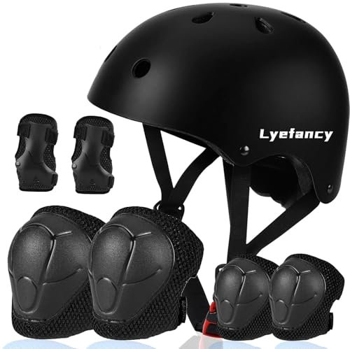 Lyefancy Juego de casco y almohadillas de bicicleta para niños de 3 a 13 años, equipo de protección de casco para niños pequeños, juego de rodilleras ajustables para casco de seguridad para niños,
