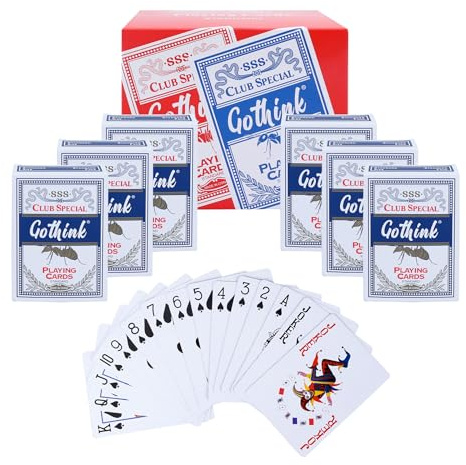 GOTHINK Spielkarten 6 Pack Blau, Casino Qualität, Poker Größe mit Standard Index, Ideal für Texas Hold'em, Blackjack, Schafkopf & Skat