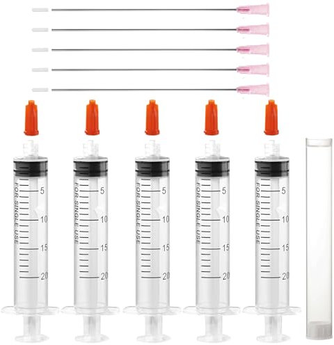 5 Stück 20 ml Spritze Set mit Stumpfen Nadeln,Luer-Lock-Spritzen mit 18G 117 mm langer Stumpfer Kanüle für DIY,Klebstoffe,Industrie,Tinte,Labor,Öl,Flüssigkeiten und Tierfütterung