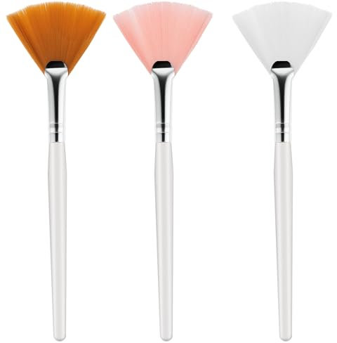 Tyqour 3Pcs Fan Brush Facial Brushes Soft Bristle Face Mask Brush Highlighting Blush Brush Cosmetic Tools for Women Girls Highlighting Loose Powder Blush Make Up Brush